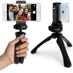 iGadgitz PT310 Mini Lightweight Table Top Stand Tripod and Grip Stabilizer + Universal Smartphone Holder Mount Bracket Adapter – Black