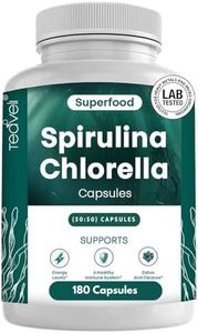 Premium Chlorophyll Capsules- 1800mg of Organic Spirulina & Cracked Cell Chlorella Per Serving- Rich Source of Trace Minerals, Proteins & Vitamins- Blue Green Algae Supplement- 180 Capsules