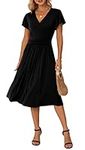 GRECERELLE Womens Summer Wrap Dress Ladies Casual Ruffle Short Sleeve V-Neck Floral Beach Dresses for Women (01 Black, L)