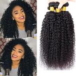 Kinky Curly Human Hair 3 Bundles Deal Unprocessed Brazilian Virgin Hair Weave Extensions Afro Curly Weaves Human Hair For Women 12 14 16 Inch Natural Black Color Total 3 Pcs