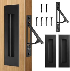 HBL' 2 Pack | Pocket Door Hardware Set – 4 Recessed Flush Finger Pulls & 2 Edge Pull, Made of 304 Stainless Steel, Template Included, Black.
