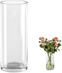 QEEYON Glass Flower Vase, Modern Cylinder Vase, 40 cm High, Cylindrical Glass Vase, Transparent Glass Vase, Candle Holder, Glass Flower Flower Plant Container for Home Office Decor, Glass Table