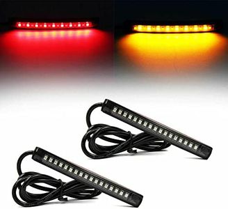 BRAVECOW 2x Universal LED Strip Motorcycle Tail Light with Turn Signals, 17 LED Flexible Brake Stop License Plate Lights Integrated (Amber Red)