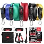 Resistance Bands Set with Handles, Door Anchor, Ankle Straps + Exercise Ebook, 5 Long Latex Tubes Premium Heavy Duty Expander Cords, Full Body Butt Leg Fitness Workout Women, Powerlifting Training Men