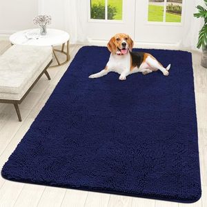 OLANLY Dog Door Mat for Muddy Paws 59x35, Absorbs Moisture and Dirt, Absorbent Non-Slip Washable Mat, Quick Dry Chenille, Mud Mat for Dogs, Entry Indoor Door Mat for Inside Floor, Navy Blue