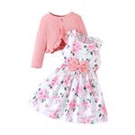 Yanmucy Little Girls Dresses with Cardigan Sets 2PCS Baby Girls Floral Dresses Toddler Kids Long Sleeve Ruffle Coat Girls Clothes for 2-8 Years Pink