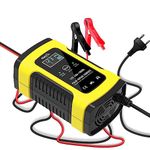 SKOL 12V Battery Charger 6A, Fully Automatic Car Battery Charger & Maintainer- EU Plug for Bike, Car, Motorcycle, Lawn Mower and More(Yellow)