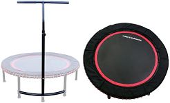 LEAPS & REBOUNDS 40" Adjustable Stability Bar Attachment with 40" Mini Fitness Trampoline and Home Gym Rebounder for Cardio Exercises, Red