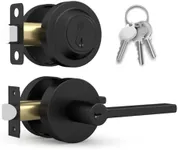 Mega Handles - Ralph Entry Combo I Entry Door Handle and Single Cylinder Deadbolt Lock and Key Combo Pack - Heavy Duty Locking Door Set for Left or Right-Handed Doors - Matte Black