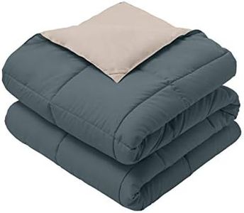 Royal Hotel Bedding Reversible Throw Blanket, Hypoallergenic, Down Alternative Throw Blanket, Medium Warmth, 50 by 75 Inches, Taupe - Navy