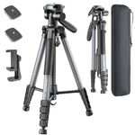 POLAM-FOTO Camera Tripod 74”/188cm, Porfessional Aluminum Heavy Duty Tripod Stand, Compact tripod with Carry Bag,with Phone Holder gray