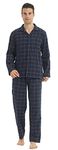 YUSHOW Mens Pyjamas Sets Cotton Christmas Checked Sleepwear Pijamas Pants & Button Down Shirts Winter Loungewear Navy Blue