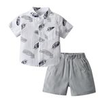 Derouetkia Baby Boy Summer Clothes with Pattern Print Design T-Shirt Tops and Shorts Outfit Set, White, 9-12 Months