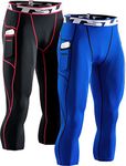 TSLA Men's 3/4 Capri Compression Trousers, Running Workout Tights, Cool Dry Athletic Leggings, Exercise Gym Base Layer Pants, Athletic Pocket 2pack Capris Black&Red/Blue, S