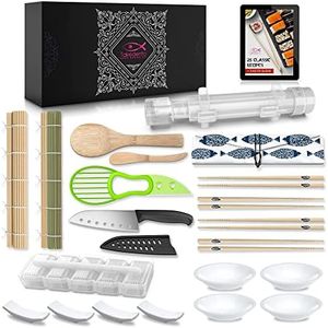 Takedento 23 Piece PREMIUM Sushi Making Kit – Easy DIY Sushi Making Kit for Beginners – Transparent Sushi Bazooka – Food Grade Safe Sushi Set – Bamboo Sushi Rolling Mats - All You Need Sushi Kit