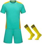 M2C Boys Girls Soccer Uniform Athletic Jersey Shorts Socks Set Light Green 7-8