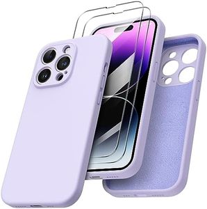 ORNARTO Cover per iPhone 14 Pro Silicone 6.1 Pollici, con 2 Pellicola Vetro Temperato, Morbido Silicone Liquido Protezione, Antiurto Ultra-Sottile Protezione Custodia iPhone 14 Pro-Viola