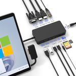 Surface Dock Triple Displays, 12-in-1 Microsoft Surface Docking Station with 2 HDMI+VGA+Ethernet for Surface Pro 10/9/8/X/7/6/5/4/3, Surface Laptop 5/4/3/2/1,Surface Laptop Go 3/2/1,Surface Book 3/2/1