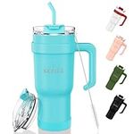 KETIEE 40oz Tumblers with Handle Lid and Straw | Double Layer Reusable Insulated Vacuum Cup | Stainless Steel Travel Coffee Mug | Thermal with Cup Sleeve | for Hot and Cold Beverages (Blue)