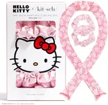 Hello Kitty x Kitsch Satin Jumbo Overnight Heatless Curling Set - Hair Rollers and Curling Rod Headband for No-Heat Soft Curls - Pink Kitty Faces