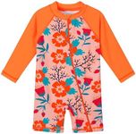 Little Girls Full Zipper Swimwear Long Sleeve One Piece Easy to Change Diapers Rash Guard Bathing Suit 3-6M, S425_OrangeFlower_6M