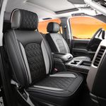 JOJOBAY Chevy Silverado Seat Covers,Leather Seat Covers for GMC Sierra,Custom Fit 2007-2024 1500 2500HD 3500HD Crew Double Extended Regular Cab,LT LZT RST Trail Boss(Front Pair,Black Grey)