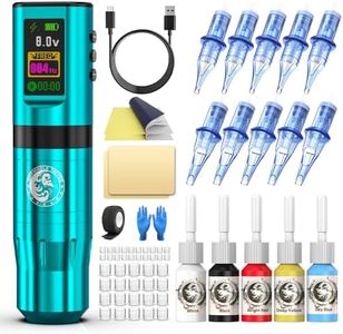 Tattoo Gun Kit, Wormhole Tattoo Kit Wireless Tattoo Machine Kit with Digital Led Display 1,800 mAh Tattoo Power Supply Tattoo Pen Tattoo Cartridge Needles WTK277