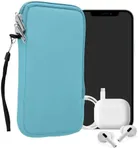 kwmobile Neoprene Phone Pouch Size XL - 6.7/6.8" - Universal Cell Sleeve Mobile Bag with Zipper, Wrist Strap - Light Blue