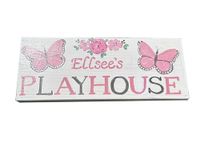 Personalised Playhouse Sign, Wooden Wendy House Plaque, Child Garden, Flower & Butterfly, Hand Painted, Fairy Garden Sign