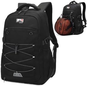 JD JODEBES Basketball Backpack with Ball Holder – Large Capacity Sports Bag with Mesh Net & Water-Resistant Material – Athletic Backpack for Teen Boys, Girls & Adults (Black)