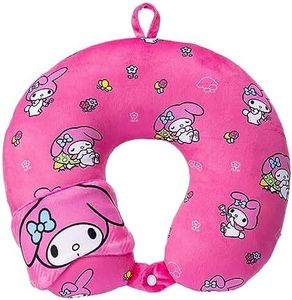 MINISO Neck Pillow with Eye Mask, Sanrio Adventure Series Cervical Pillow for Neck and Shoulder Pain, Neck Pillow for Travel Rest Car,Airplane,Office 29x29x9cm (My Melody)