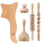 HTT GLOBAL Wood Therapy Massage Tools for Body Contouring & Shaping (5Pcs) - Maderotherapy Kit with Lymphatic Drainage Massager - Wooden Body Sculpting Tools - Pain Relief Wooden Massage Roller