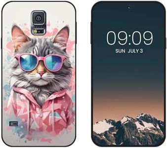 WUACYEAMING Funda Bonita para Samsung Galaxy S5,Carcasa con Aesthetic Lindo Dibujos,Ultrafina Suave TPU Antigolpes Case Divertidas Diseño Negro-Gatos