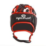 Optimum Junior Razor Rugby and Football Headguard - Full Coverage Scrum Cap | Breathable, Soft-Edged, Lightweight Protective Headgear Black/Red, Large