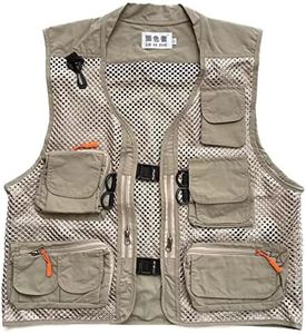 Men Mesh Breathable Multi-Pocket Vest Outdoor Travelers Fly Fishing Photography (Khaki, XXL)