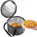 Glvyou Polyester Fabric Round Insulated Cooler Bag Round Pie Carrier with Foldable Tray with Lid and Handle Portable Food Carrier Storage Bag for Picnic Hot or Cold Food(Gray Bag+White Tray)