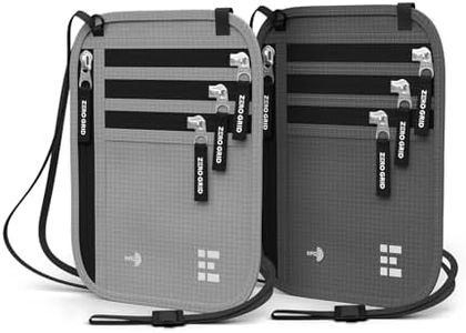Neck Wallet Pack of 2 (Dark Grey & Light Grey), RFID Blocking Passport Neck Wallets with Multiple Pockets. Slim, Concealable Nylon Travel Pouches for Phone, Cash, Cards & Keys