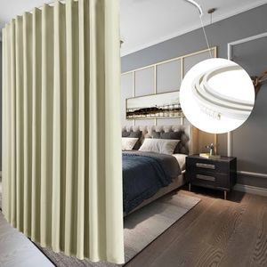 RYB HOME Blackout Room Divider Curtains with Flexible Track Ceiling&Wall Mount, Thermal Insulated Extra Wide Long Track Curtains with Hooks for Living Room, W100 x L84 inch Long, 1 Panel, Beige