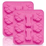 Anaeat 2 Pack Silicone Molds with Puppy Dog Paw and Bone Shaped 2 in 1, Reusable Non-Stick Ice Cube Trays & Flexible Candy Chocolate Molds for Homemade Dog Treats, Pudding & Baking Biscuits (Pink)