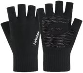 Unisex Gloves Half Finger for Women and Men Fingerless Black Grey Thermal Gloves Winter Warm (Black)