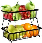 Sunnydaze 2-Tier Fruit Basket for Kitchen Counter - Metal Wire Rustic Storage Basket for the Countertop - Black - 15.25" W