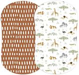 Baby Bassinet Sheets for Boy, Girl (Safari Adventures) 2-Pack - Fitted Bedside Bassinet Sheets - Buttery Soft Cotton Blend for Standard Bassinet Mattress Pad - Compatible with Halo Bassinest