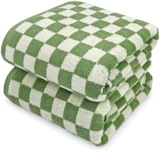 Jacquotha Bath Towels Set of 2 - Luxury Shower Towels 55” x 27.5”, Cotton Beach Towel Green Checkered, Absorbent Quick Dry Body Towels 520GSM, Gifts