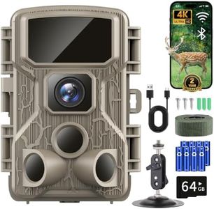 Punvoe Trail Camera 64MP 4K HD Game Camera with 100ft Night Vision 0.1s Trigger Time Motion Activated 130° Wide Angle Ip67 Waterproof WiFi Hunting Camera with 64GB SD Card for Wildlife Monitoring