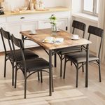 GarveeHome Kitchen Table with Upholstered Chairs for 4, Dining Table Set for 4, 5 Piece Rectangular Kitchen Table and Chairs Set, for Small Space, Apartment, Home, Kitchen, Retro Brown