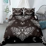 PTNQAZ Black Death Moth Skull Bedding Set Gothic 3D Printed Single Duvet Covers Sets With Pillowcases Bed Linen Quilt Covers Home Textile (Single,Black)