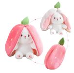 Liquortees Strawberry Bunny Soft Toy, Plushies Rabbit, Teddy Bear, Stuffed Animal, Cute Soft Toys for Kids Girls (Reversible Toy Pink 25 Cm)