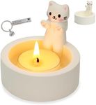 Teppellze Cat Candle Holder Cute Kitty Cartoon Kitten Candle Holder Warming Paws Plaster Handmade Tea Light Candle Sticks Holder Home Decor Gifts for Cat Lovers with Keychain for Free.