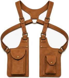 DXOKNQG Men's Dual Shoulder Underarm Bag, Vintage PU Leather, Cognac Brown