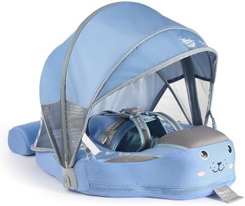 2025 New Mambobaby Float, Baby Floats with Canopy for Infants 3-24 Months, Non-Inflatable Pool Floats with Adjustable Safety Strap & Upgrade Tail, Waist Swimming Ring for Toddler, Baby Blue